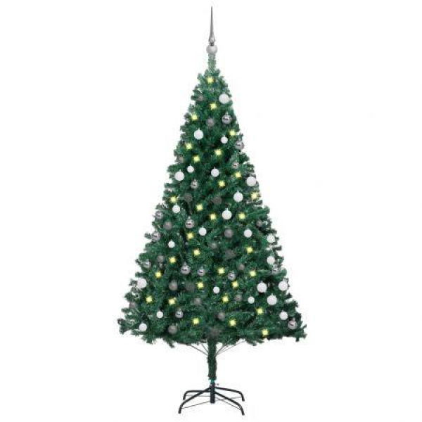 Artificial Pre-lit Christmas Tree with Ball Set Green 150 cm PVC