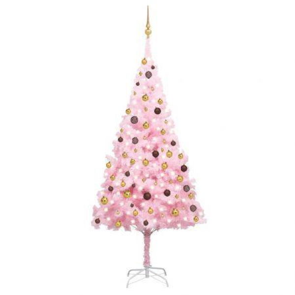 Artificial Pre-lit Christmas Tree with Ball Set Pink 240 cm PVC