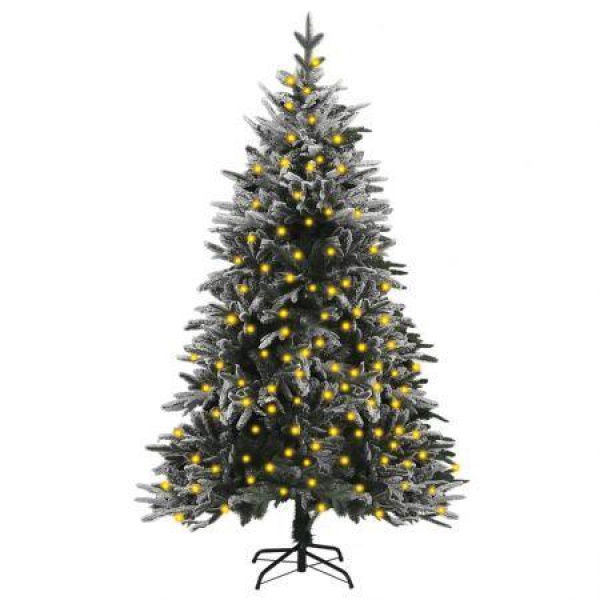 Artificial Pre-lit Christmas Tree with Flocked Snow 180 cm PVC&PE