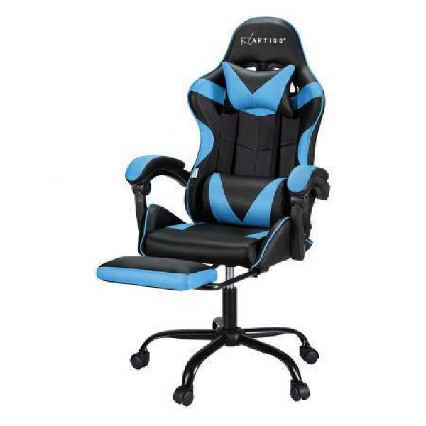 Artiss 2 Point Massage Gaming Office Chair Footrest Cyan Blue