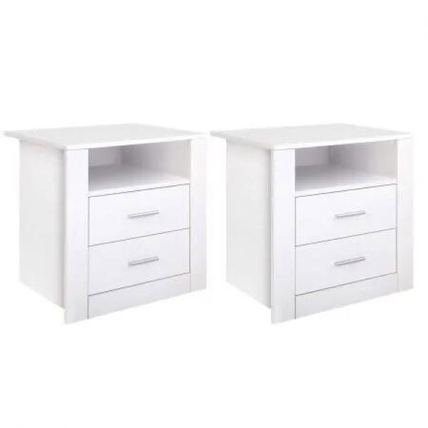 Artiss 2 X Bedside Table 2 Drawers with Shelf - TARA White