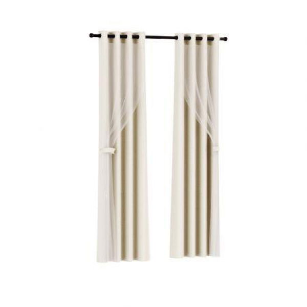 Artiss 2X 132x160cm Blockout Sheer Curtains Beige