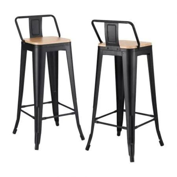 Artiss 2x Bar Stools Kitchen Counter High Chair Dining Stackable Metal Black