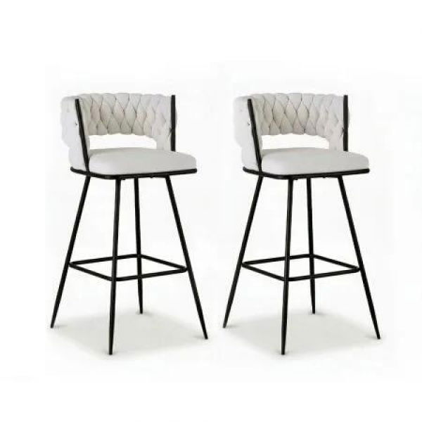 Artiss 2x Bar Stools Kitchen Dining Chair Counter Stool Woven Velvet Metal Ivory