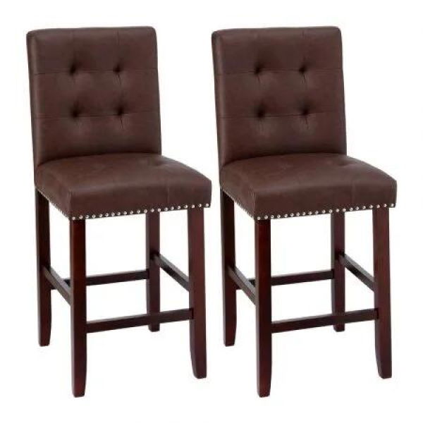 Artiss 2x Bar Stools Kitchen Dining Chairs Counter PU Leather Wooden Ada Brown