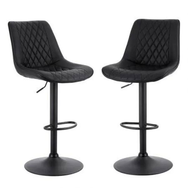 Artiss 2x Bar Stools Kitchen Swivel Gas Lift Counter Chair Diamond Leather Black