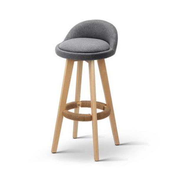 Artiss 2x Bar Stools Padded Linen Wooden Grey