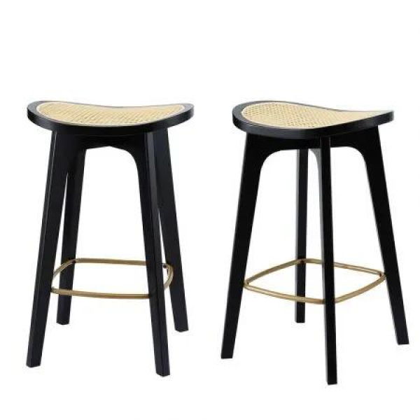 Artiss 2x Bar Stools Rattan Counter Kitchen Dinning Chair Bamboo Saddle Black