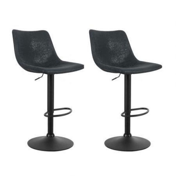 Artiss 2x Bar Stools Vintage Leather Swivel Gas Lift Black