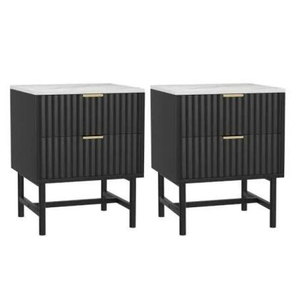 Artiss 2x Bedside Table 2 Drawers - Black