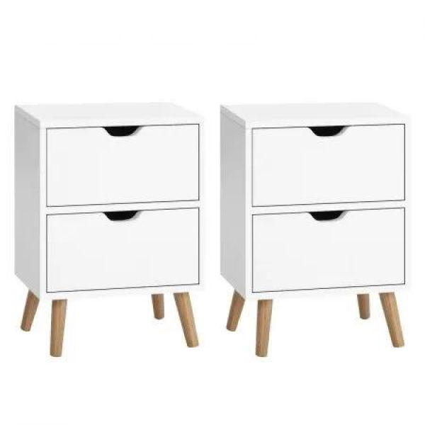 Artiss 2X Bedside Table 2 Drawers - BODEN White