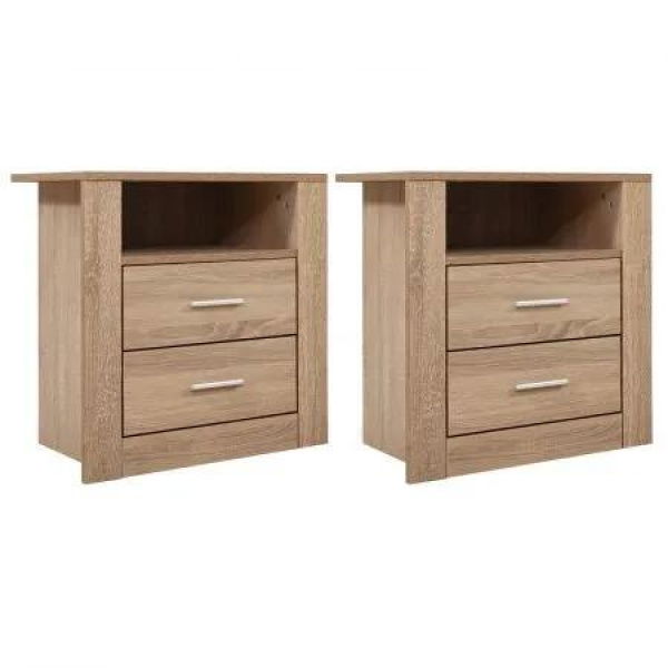 Artiss 2X Bedside Table 2 Drawers with Shelf - TARA Oak