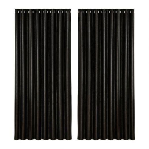 Artiss 2X Blockout Curtains Eyelet 300x230cm Black Shine