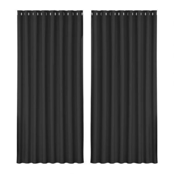 Artiss 2X Blockout Curtains Eyelet 300x230cm Black