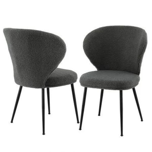 Artiss 2x Dining Chairs Sherpa Boucle Wing Back Grey