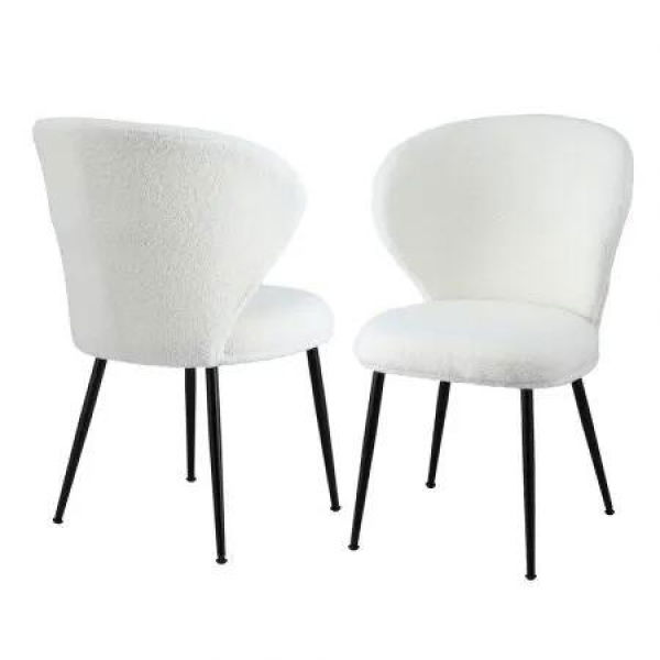 Artiss 2x Dining Chairs Sherpa Boucle Wing Back White