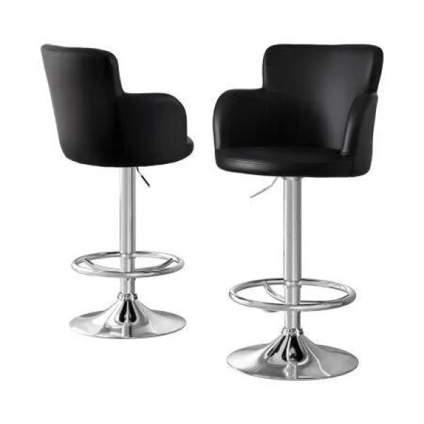 Artiss 2x Leather Bar Stools Swivel Adjustable Gas Lift PU Counter Chairs Black