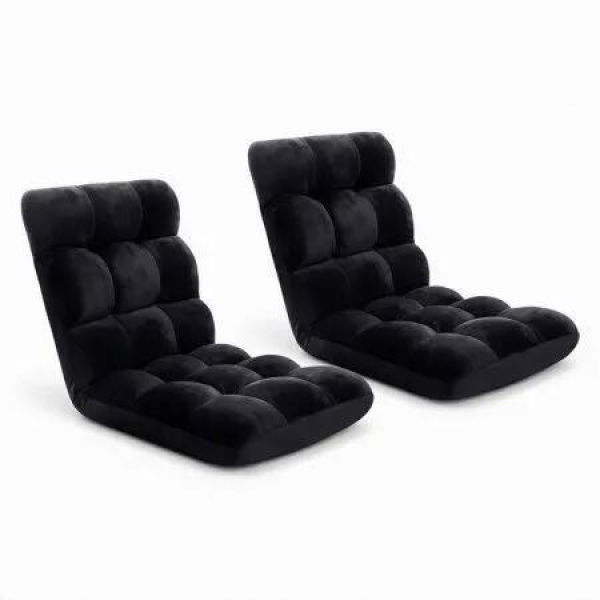 Artiss 2X Lounge Sofa Bed Flannel Fabric Black