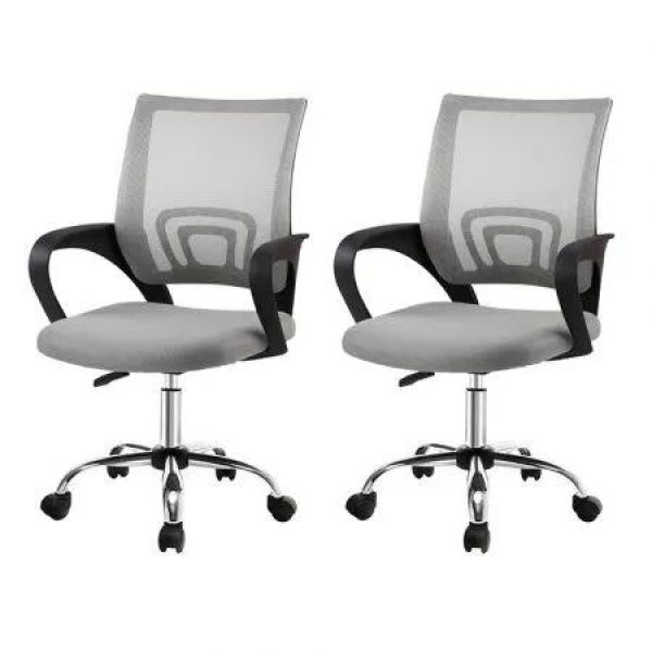Artiss 2x Mesh Office Chair Mid Back Grey