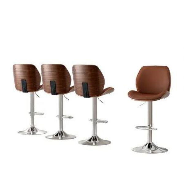 Artiss 4X Bar Stools Bentwood Adjustable Kitchen Counter Chair Leather Brown