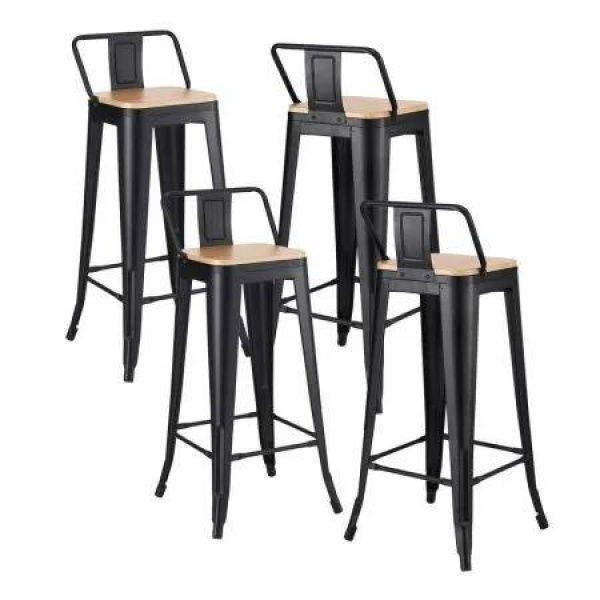 Artiss 4x Bar Stools Kitchen Counter High Chair Dining Stackable Metal Black