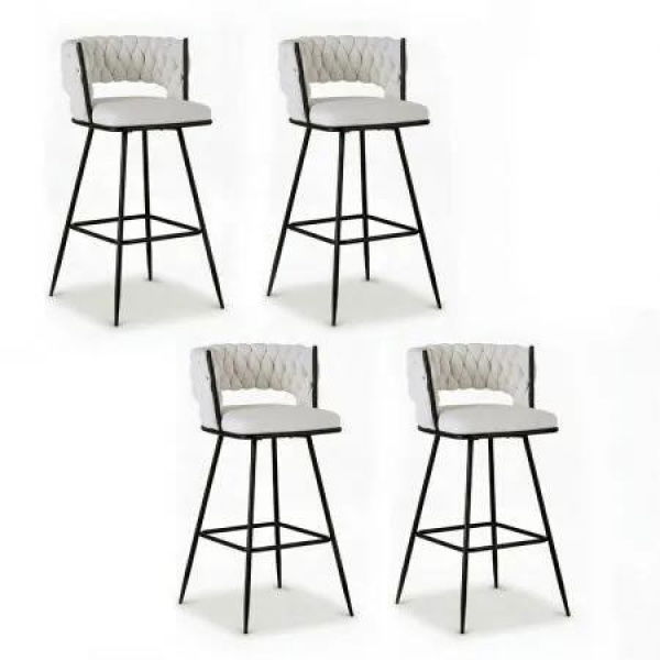 Artiss 4x Bar Stools Kitchen Dining Chair Counter Stool Woven Velvet Metal Ivory