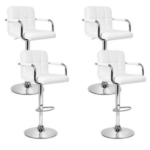 Artiss 4x Bar Stools Leather Gas Lift w/Armrest White