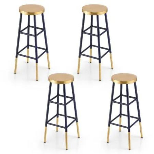 Artiss 4x Bar Stools Metal Gold Navy