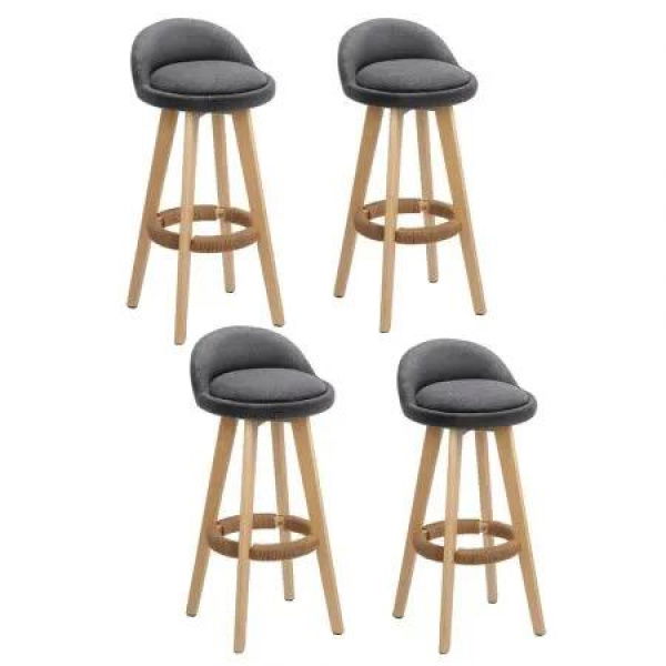 Artiss 4x Bar Stools Padded Linen Wooden Grey