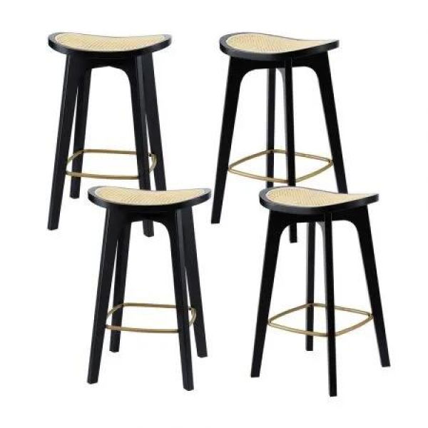 Artiss 4x Bar Stools Rattan Counter Kitchen Dinning Chair Bamboo Saddle Black