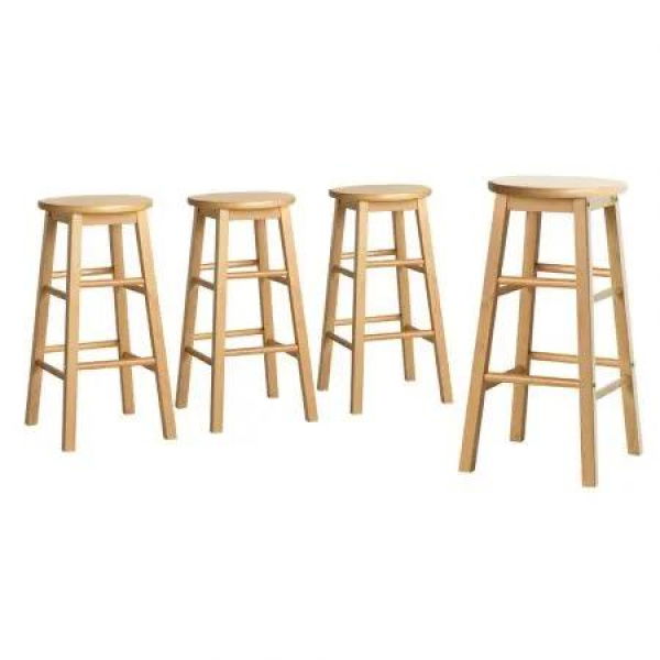 Artiss 4x Bar Stools Round Chairs Wooden Nature