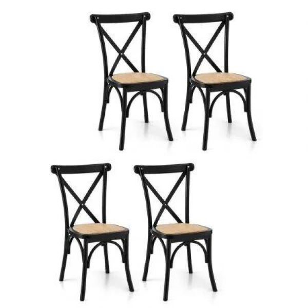 Artiss 4x Dining Chairs Rattan Wooden Kitchen Accent Chair Cafe Lounge Rubber Wood