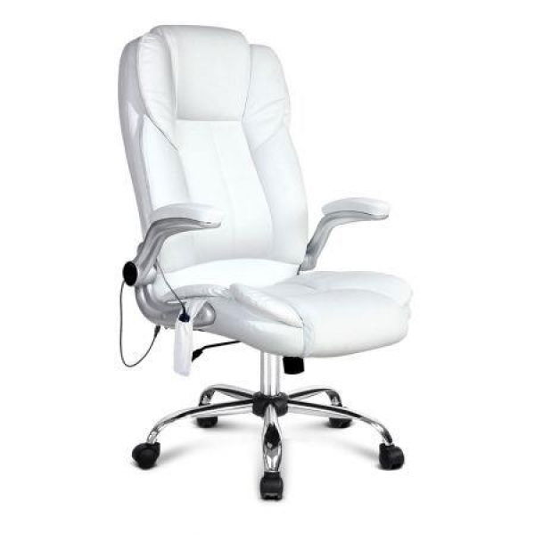 Artiss 8 Point Massage Office Chair PU Leather White