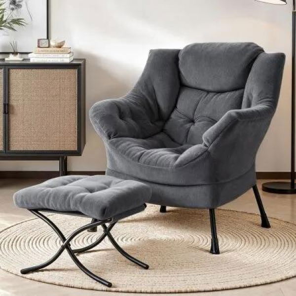 Artiss Armchair Accent Chair Ottoman Lounge Footrest Velvet Grey