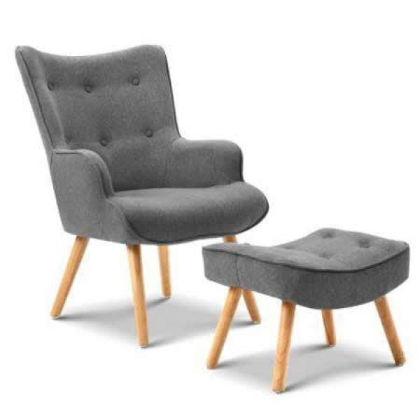 Artiss Armchair Set with Ottoman Grey Lansar