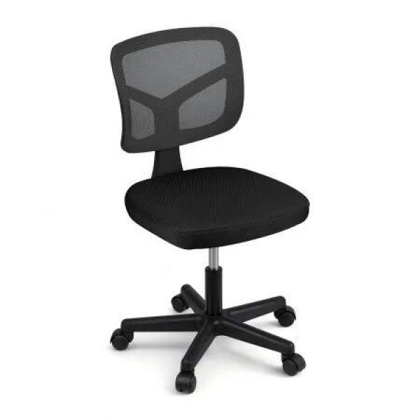 Artiss Armless Office Chair with Wheels, Ergonomic 360æŽ³ Swivel Home Office Desk Chair, Height Adjustable Computer Task Chair with Fabric Back and Seat for Small Space, Black