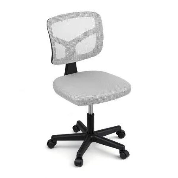 Artiss Armless Office Chair with Wheels, Ergonomic 360æŽ³ Swivel Home Office Desk Chair, Height Adjustable Computer Task Chair with Fabric Back and Seat for Small Space, Grey