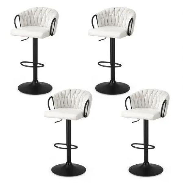 Artiss Bar Stool x4 Kitchen Dining Chair Counter Gaslift Woven Velvet Ivory