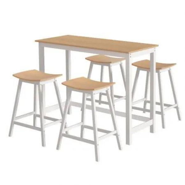 Artiss Bar Table and Stools Set Dining Desk Solid Wood Kitchen Chairs Cafe Pub