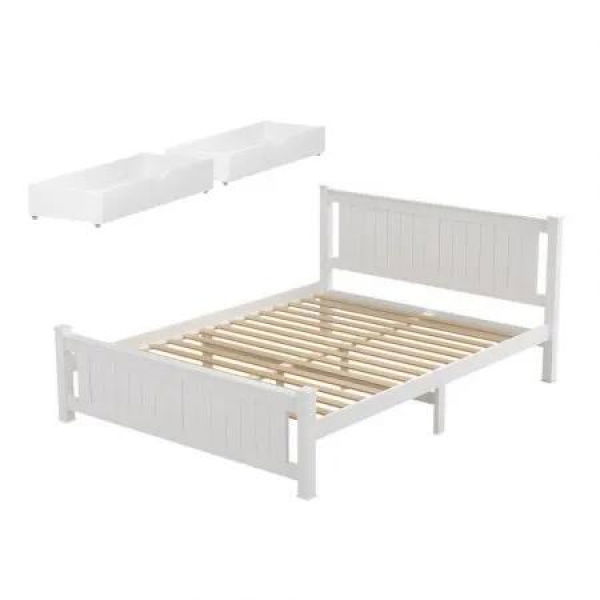 Artiss Bed Frame Double Size Wooden Platform with 2 Storage Drawers White RIO