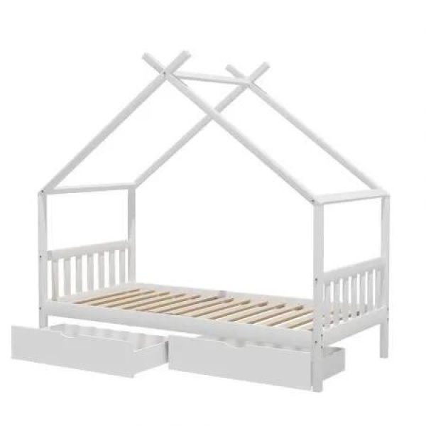 Artiss Bed Frame Wooden Base Kids Single Timber House with 2 Storage Drawers Beds White
