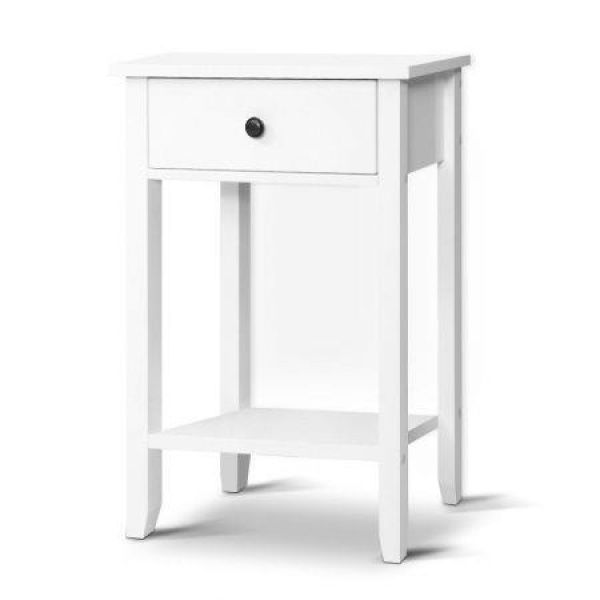 Artiss Bedside Table 1 Drawer with Shelf - BOWIE White