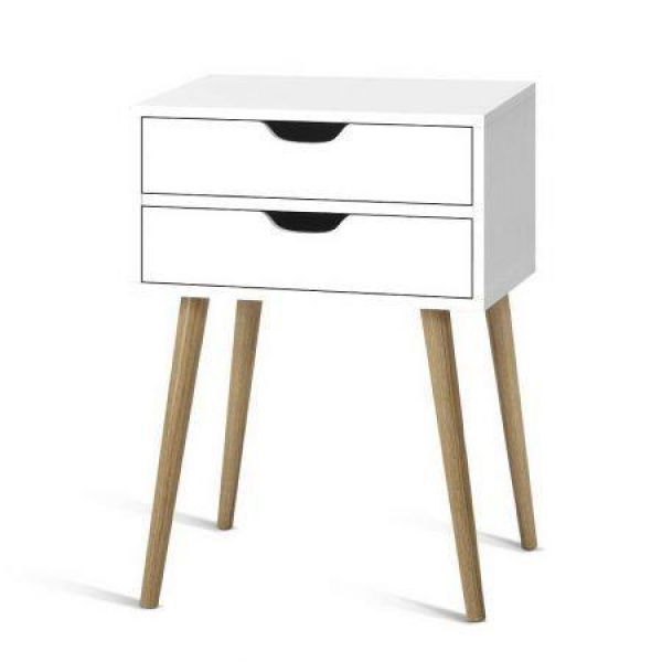 Artiss Bedside Table 2 Drawers - BODIE White