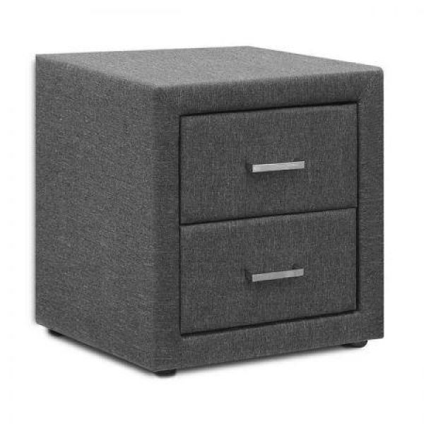 Artiss Bedside Table 2 Drawers Fabric - CADEN Grey