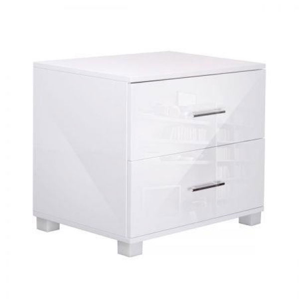 Artiss Bedside Table 2 Drawers High Gloss - White