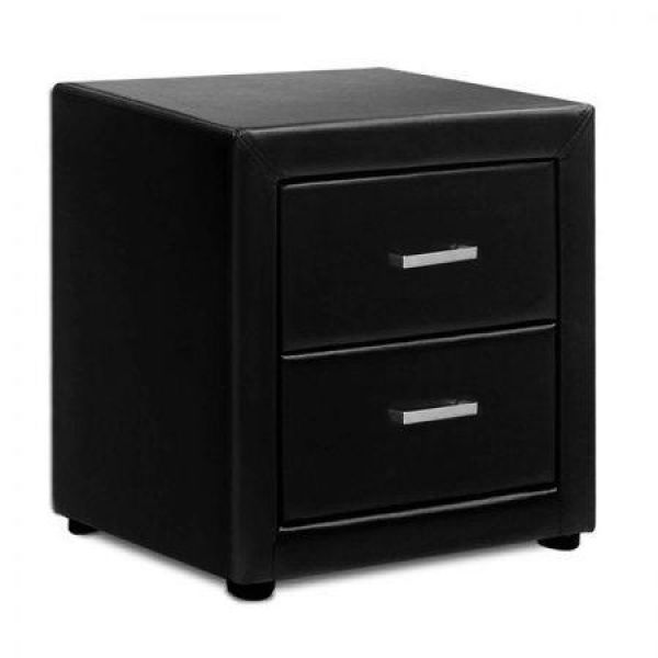 Artiss Bedside Table 2 Drawers Side Table Leather - CADEN Black