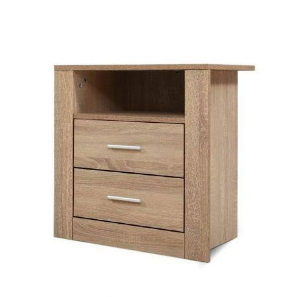 Artiss Bedside Table 2 Drawers with Shelf - TARA Oak