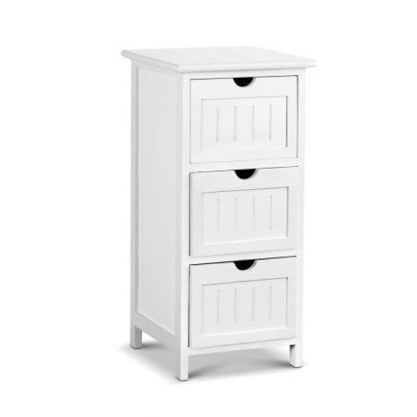 Artiss Bedside Table Bathroom Storage Cabinet 3 Drawers White