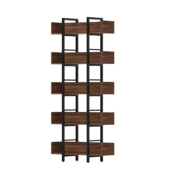 Artiss Bookshelf 5-Tier Bookcase Display Shelves Metal Storage Stand Rack Walnut
