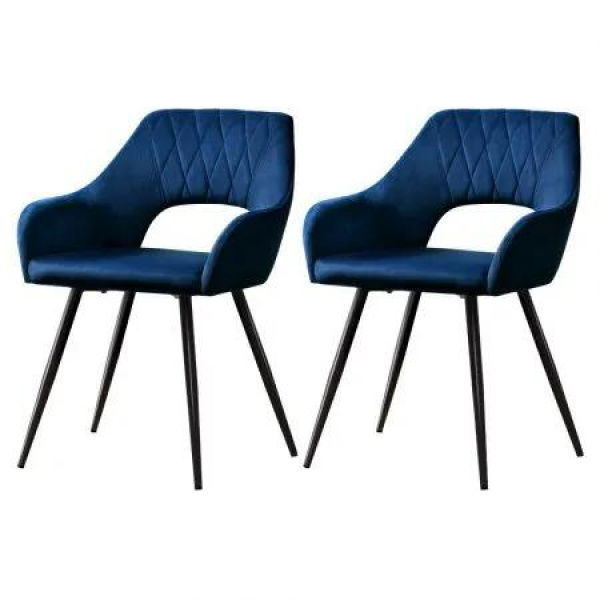 Artiss Dining Chairs Set of 2 Velvet Hollow Armchair Blue